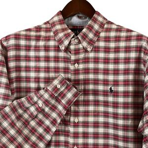 Polo Ralph Lauren Mens XL Custom Fit Tartan Plaid Button Down Shirt Red Black